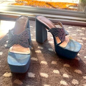 Denim and rhinestone butterfly platforms, Western glam size 7